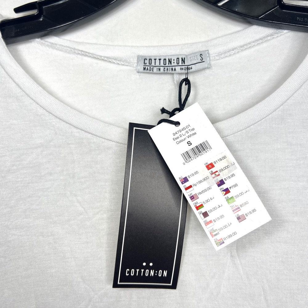 Cotton On White Long Sleeve Top‎ Mens Size S Essi 2 L/S Viscose Blend Casual - Picture 3 of 12